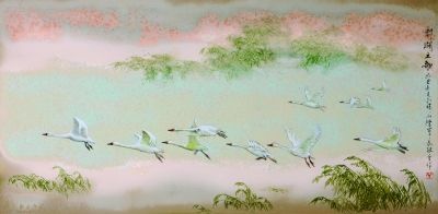 陳軍、傅長敏合作作品：高溫色釉綜合裝飾瓷板《鄱湖之歌》